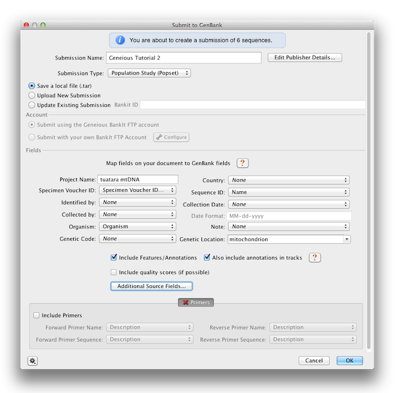 Submit sequences directly to GenBank
