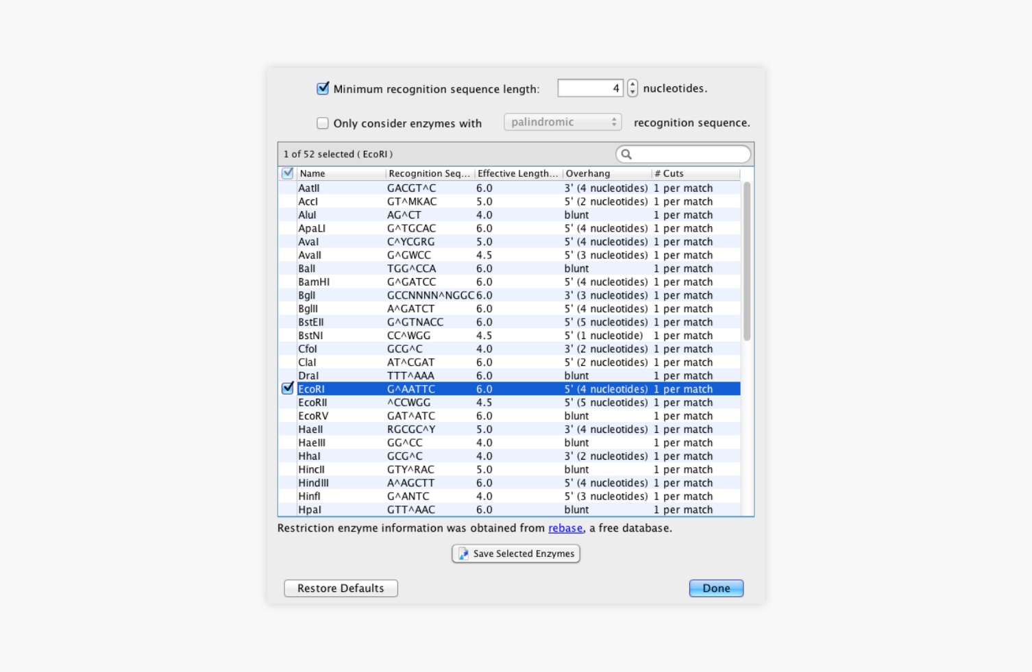 Store and access important restriction enzyme and DNA fragment data