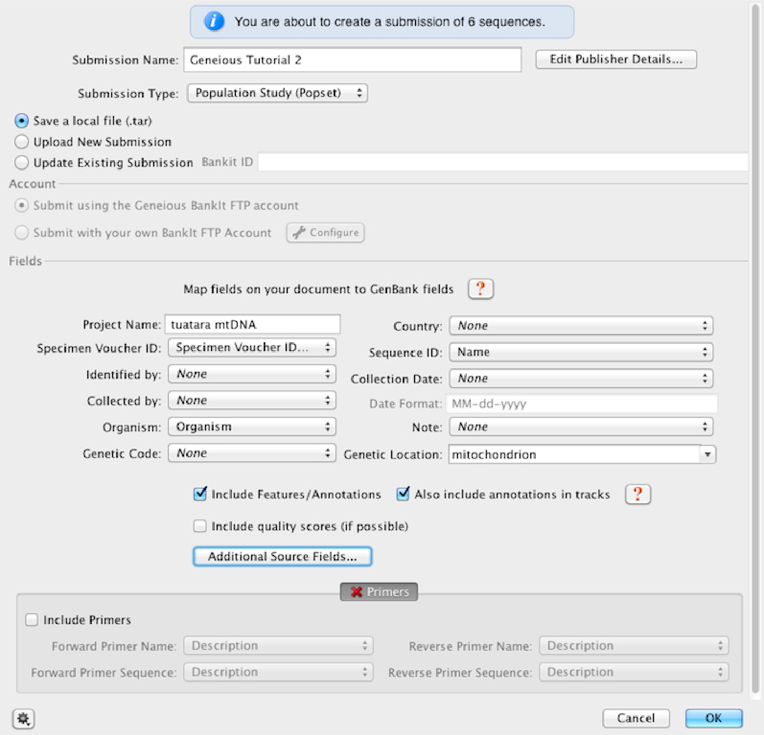 Submit sequences directly to GenBank